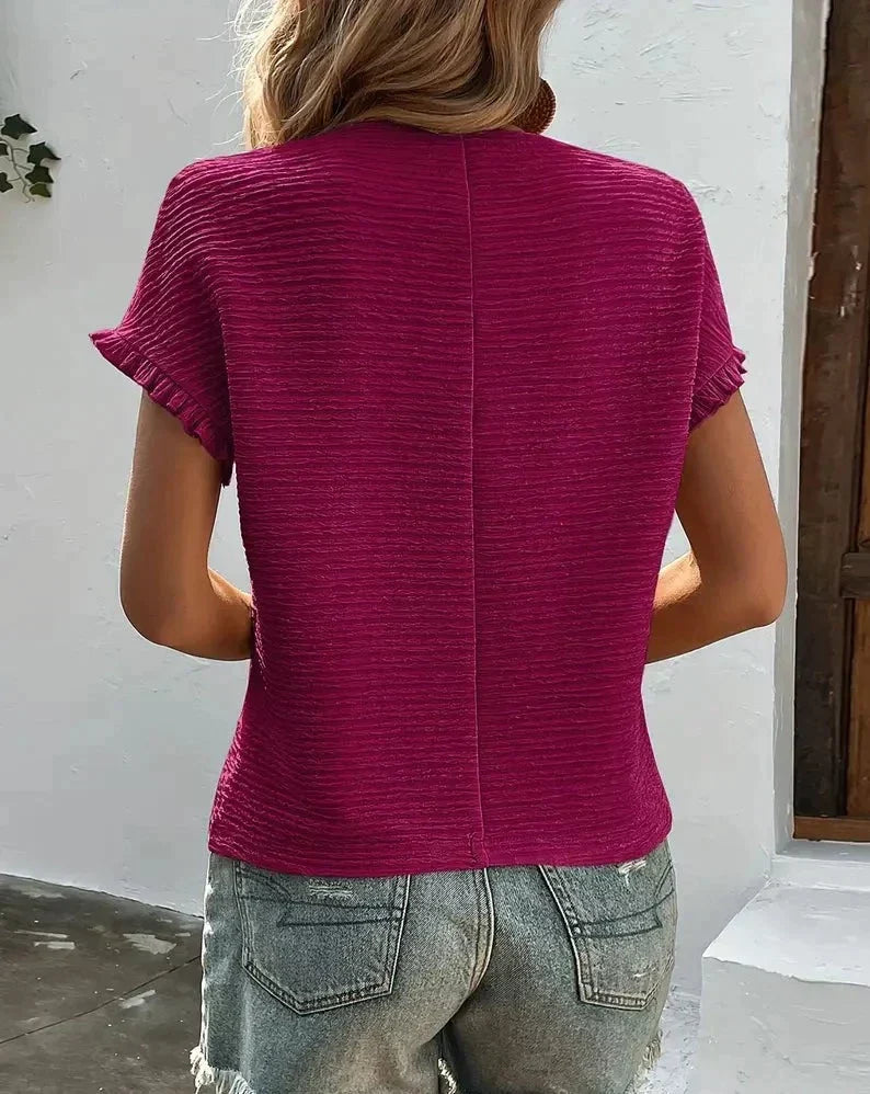 Sommarblus - Rund hals - Löst sittande - Kortärmad blus - Sommartoppar för damer-Eva Jonsson
