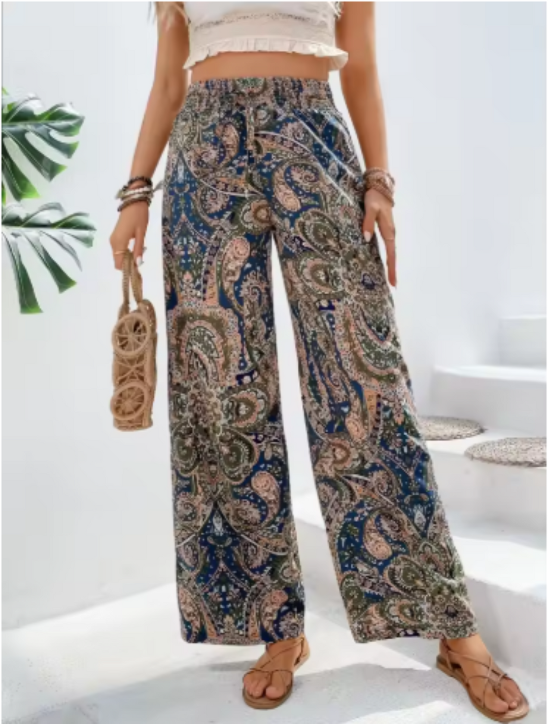 Sommarbyxor | Paisleymönster | Hög midja | Bohobyxor | Byxor med vida ben-Eva Jonsson