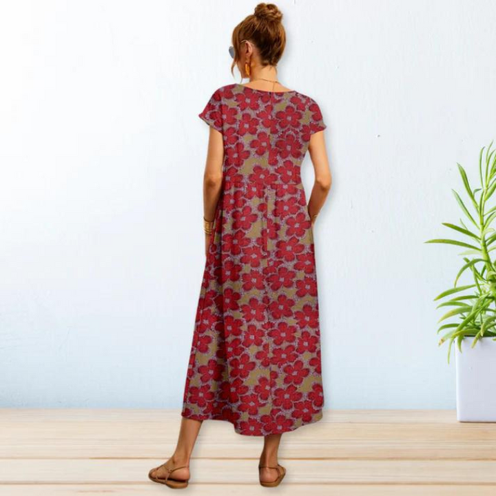 Sommarklänning | A-linjeformad | Kortärmad Blommig klänning | Lång klänning-Eva Jonsson