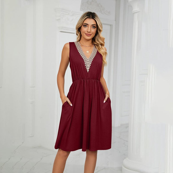 Sommarklänning - Ärmlös - Knälång - V-neckad klänning - Sundress-Eva Jonsson