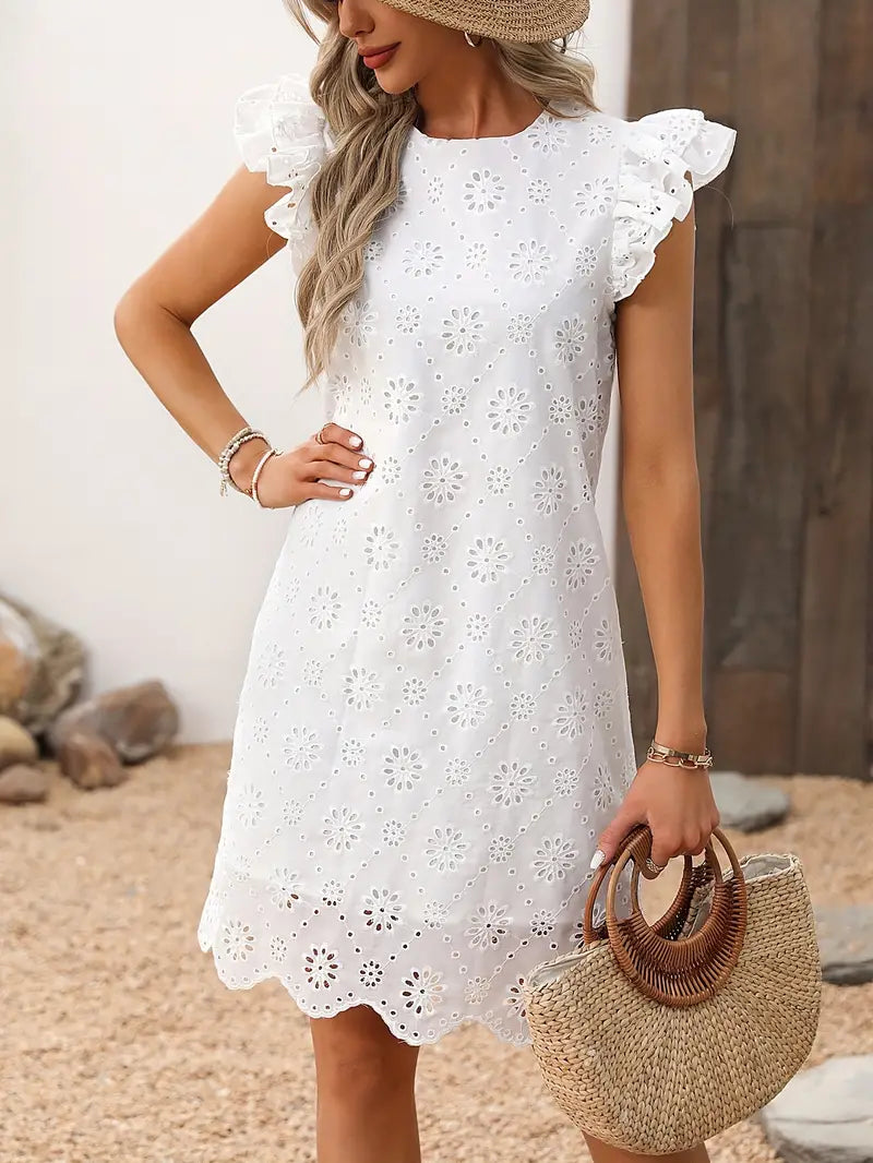 Sommarklänning, Fjärilsärm, Eyelet, Vit klänning, Solklänningar-Eva Jonsson