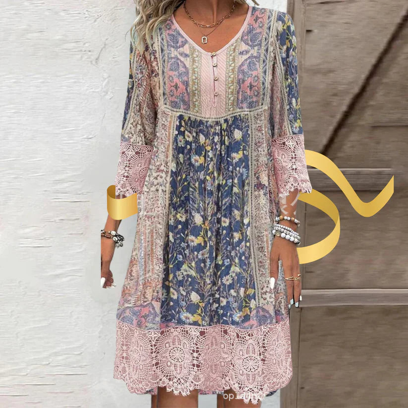 Sommarklänning - Långärmad kort spetsklänning i vintagestil-Eva Jonsson