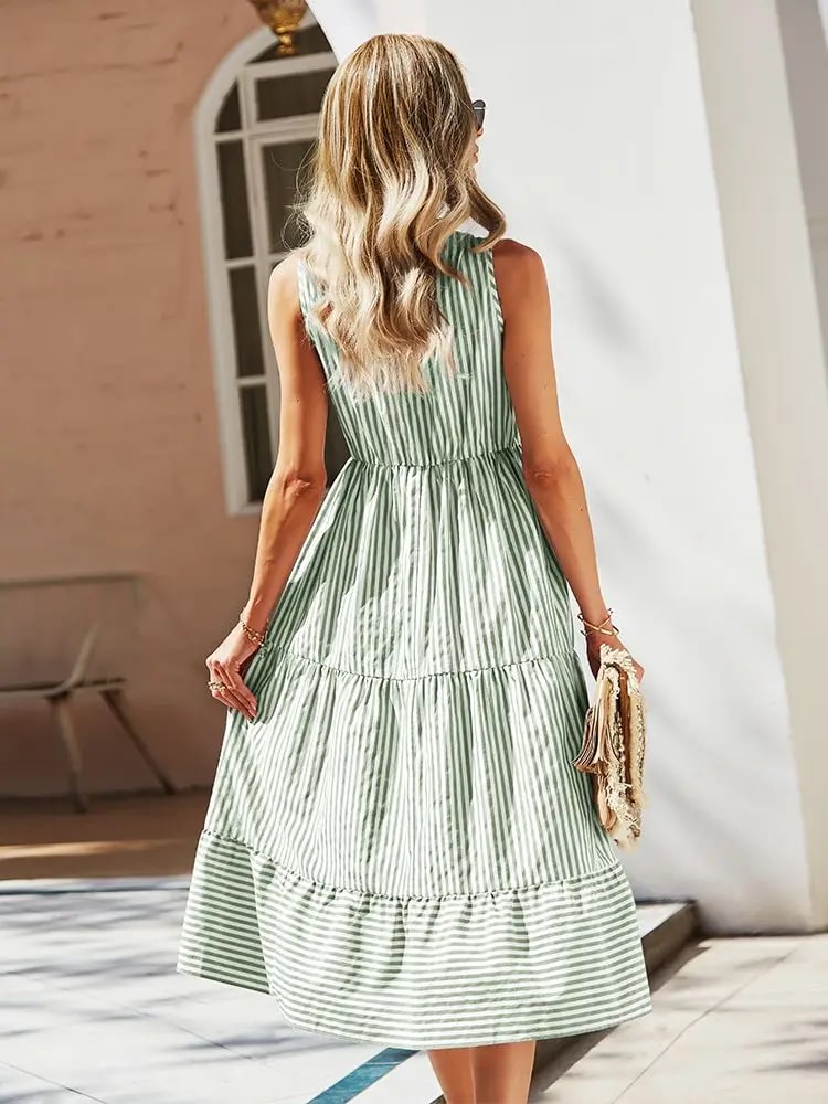 Sommarklänning - V-ringad - Ärmlös - Randig klänning - Sundress-Eva Jonsson
