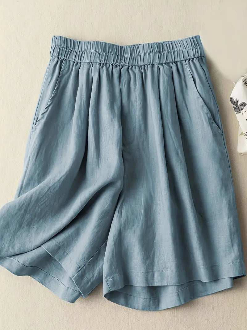 Sommarshorts, Hög midja, Elastisk midja, Linneshorts, Damshorts-Eva Jonsson
