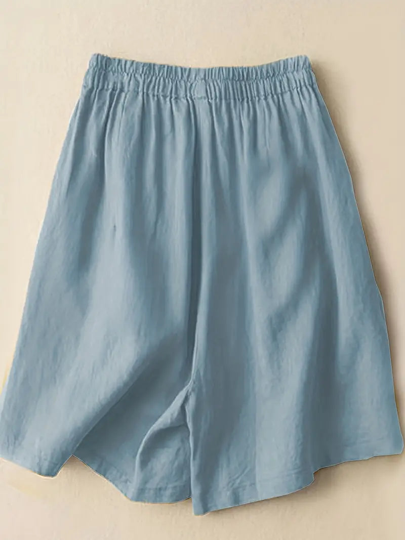 Sommarshorts, Hög midja, Elastisk midja, Linneshorts, Damshorts-Eva Jonsson