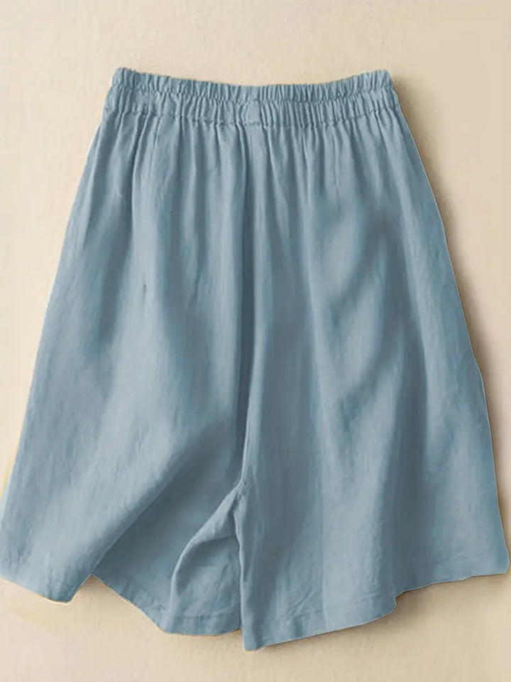 Sommarshorts, Hög midja, Elastisk midja, Linneshorts, Damshorts-Eva Jonsson