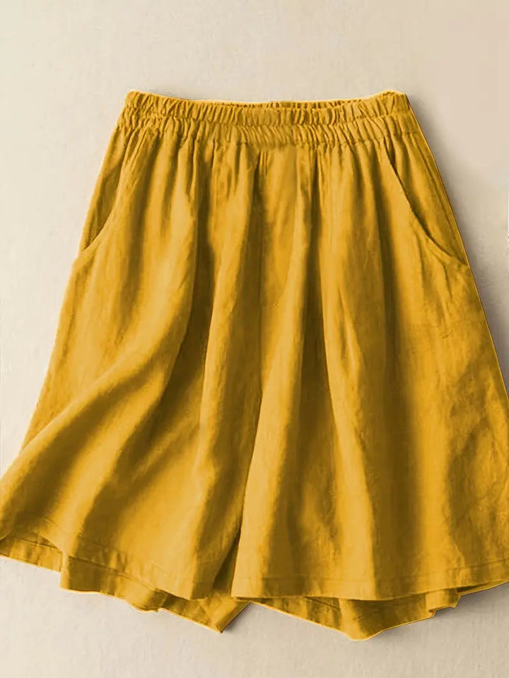 Sommarshorts, Hög midja, Elastisk midja, Linneshorts, Damshorts-Eva Jonsson