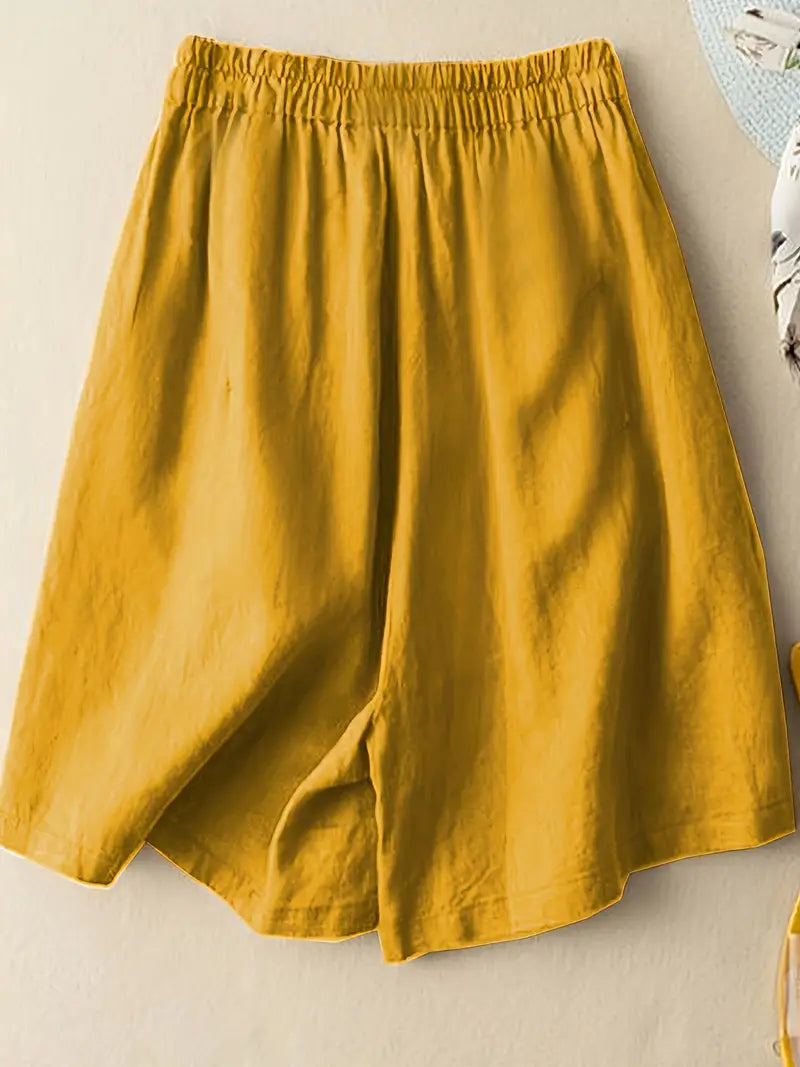 Sommarshorts, Hög midja, Elastisk midja, Linneshorts, Damshorts-Eva Jonsson