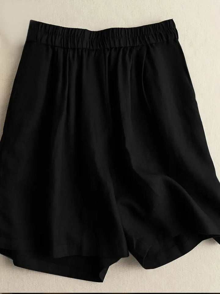 Sommarshorts, Hög midja, Elastisk midja, Linneshorts, Damshorts-Eva Jonsson