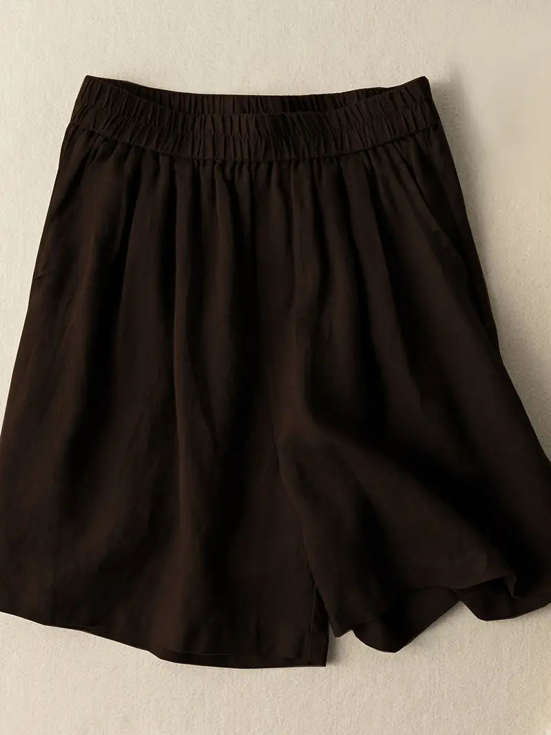 Sommarshorts, Hög midja, Elastisk midja, Linneshorts, Damshorts-Eva Jonsson