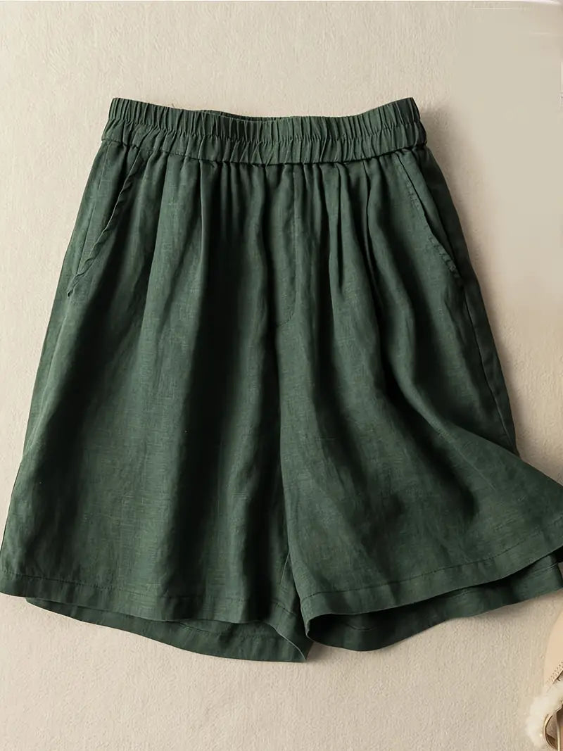 Sommarshorts, Hög midja, Elastisk midja, Linneshorts, Damshorts-Eva Jonsson