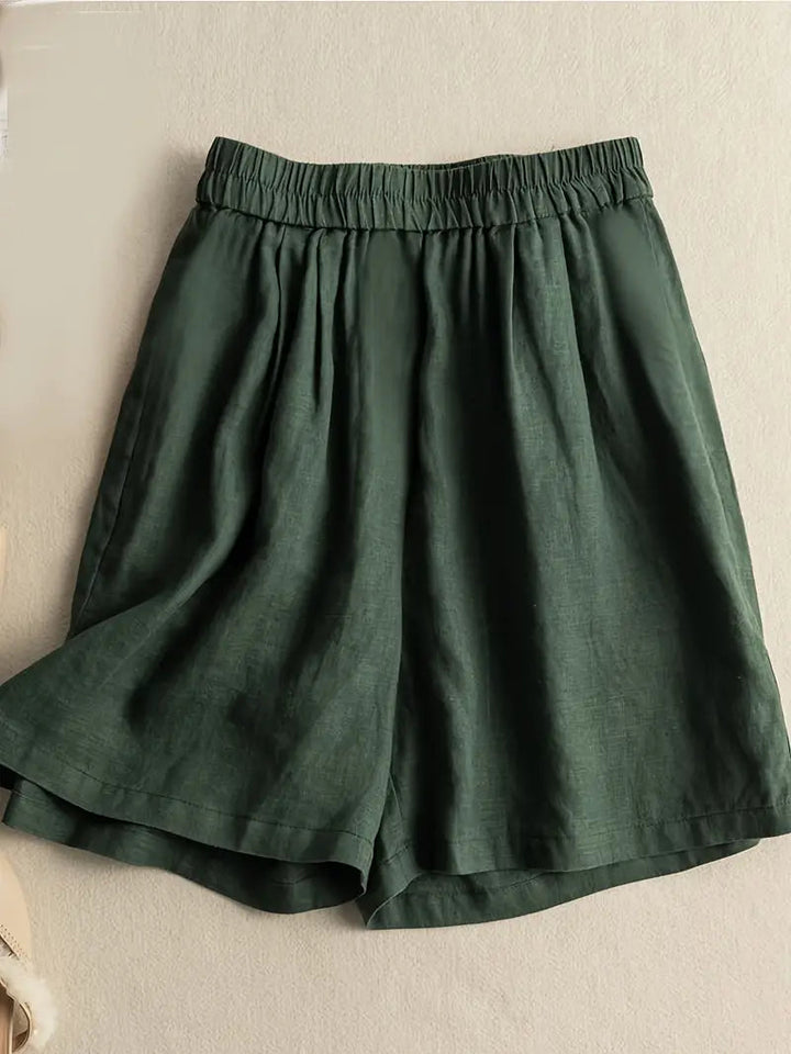 Sommarshorts, Hög midja, Elastisk midja, Linneshorts, Damshorts-Eva Jonsson
