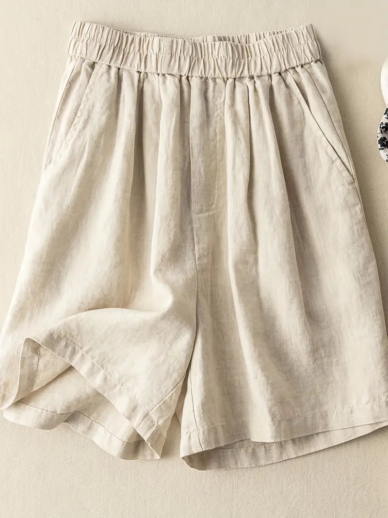 Sommarshorts, Hög midja, Elastisk midja, Linneshorts, Damshorts-Eva Jonsson