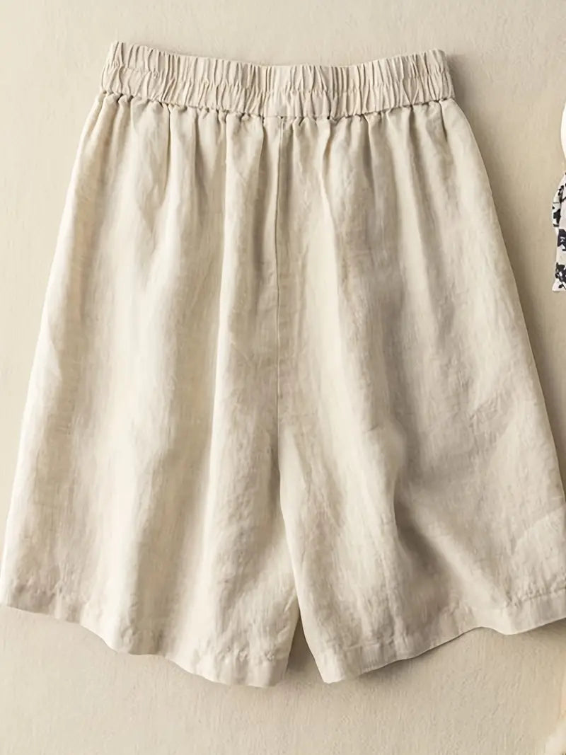 Sommarshorts, Hög midja, Elastisk midja, Linneshorts, Damshorts-Eva Jonsson