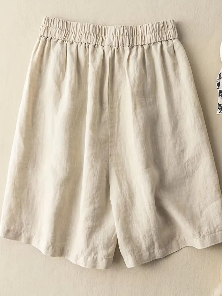 Sommarshorts, Hög midja, Elastisk midja, Linneshorts, Damshorts-Eva Jonsson