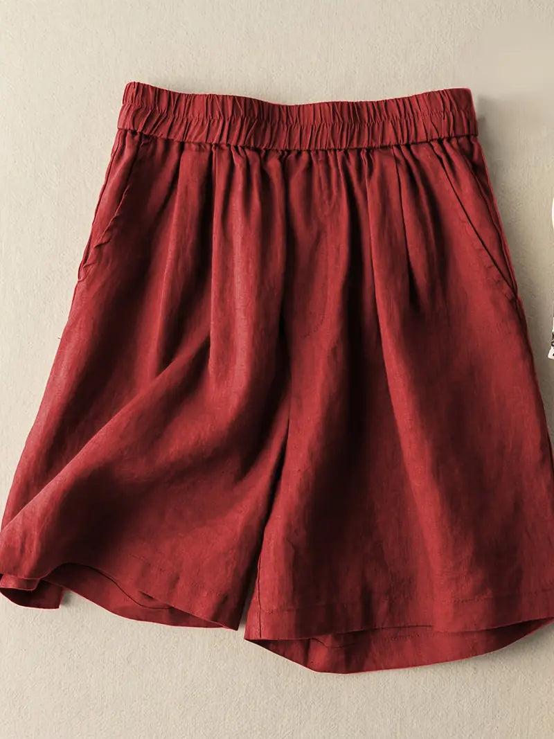 Sommarshorts, Hög midja, Elastisk midja, Linneshorts, Damshorts-Eva Jonsson