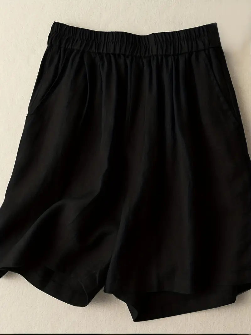 Sommarshorts, Hög midja, Elastisk midja, Linneshorts, Damshorts-Eva Jonsson