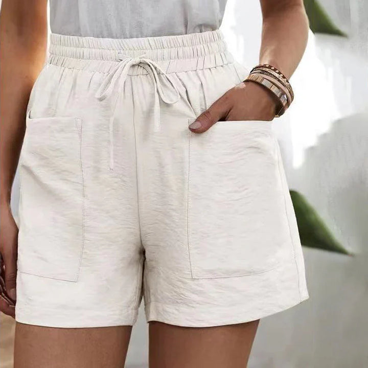 Sommarshorts - Högmidjade linneshorts med dragsko för kvinnor-Eva Jonsson