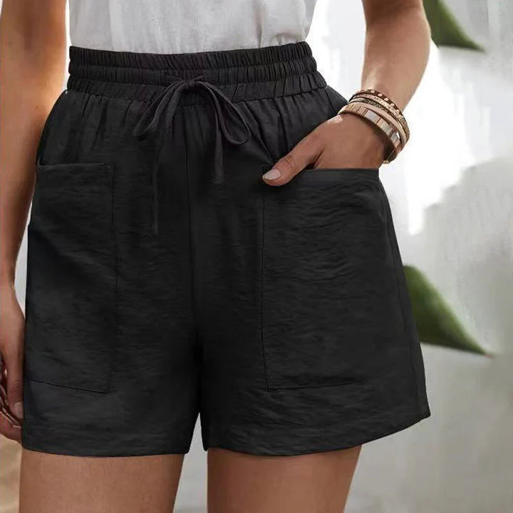 Sommarshorts - Högmidjade linneshorts med dragsko för kvinnor-Eva Jonsson