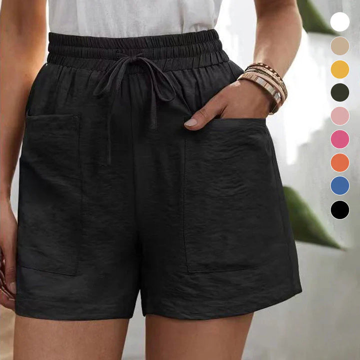 Sommarshorts - Högmidjade linneshorts med dragsko för kvinnor-Eva Jonsson