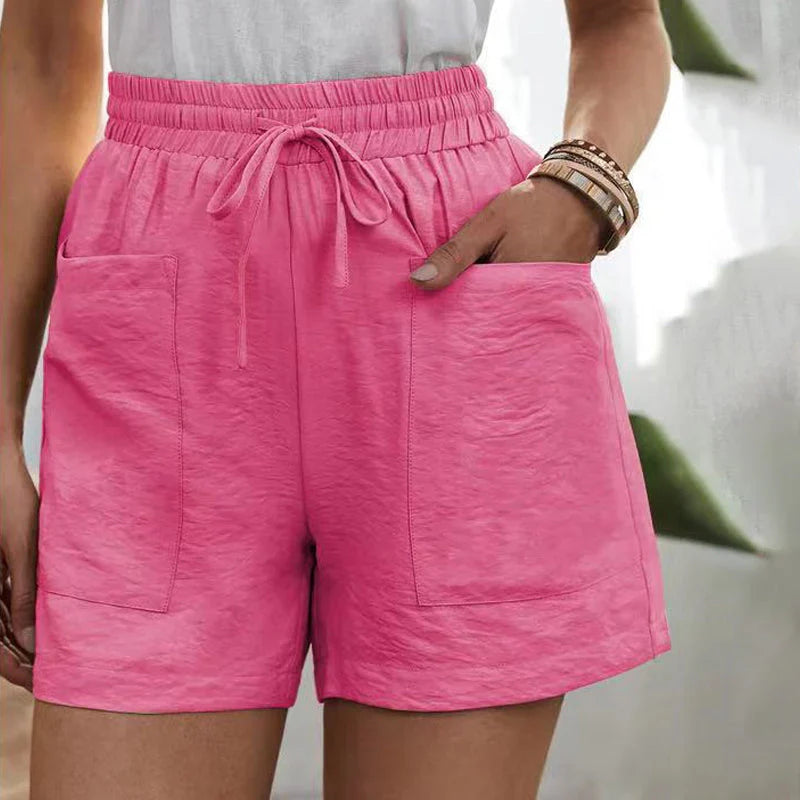 Sommarshorts - Högmidjade linneshorts med dragsko för kvinnor-Eva Jonsson
