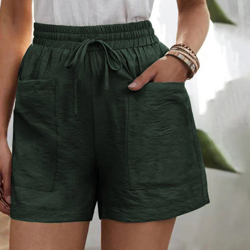 Sommarshorts - Högmidjade linneshorts med dragsko för kvinnor-Eva Jonsson