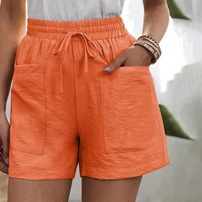 Sommarshorts - Högmidjade linneshorts med dragsko för kvinnor-Eva Jonsson