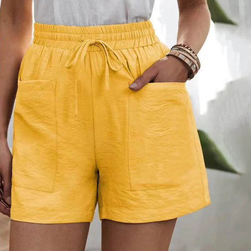 Sommarshorts - Högmidjade linneshorts med dragsko för kvinnor-Eva Jonsson