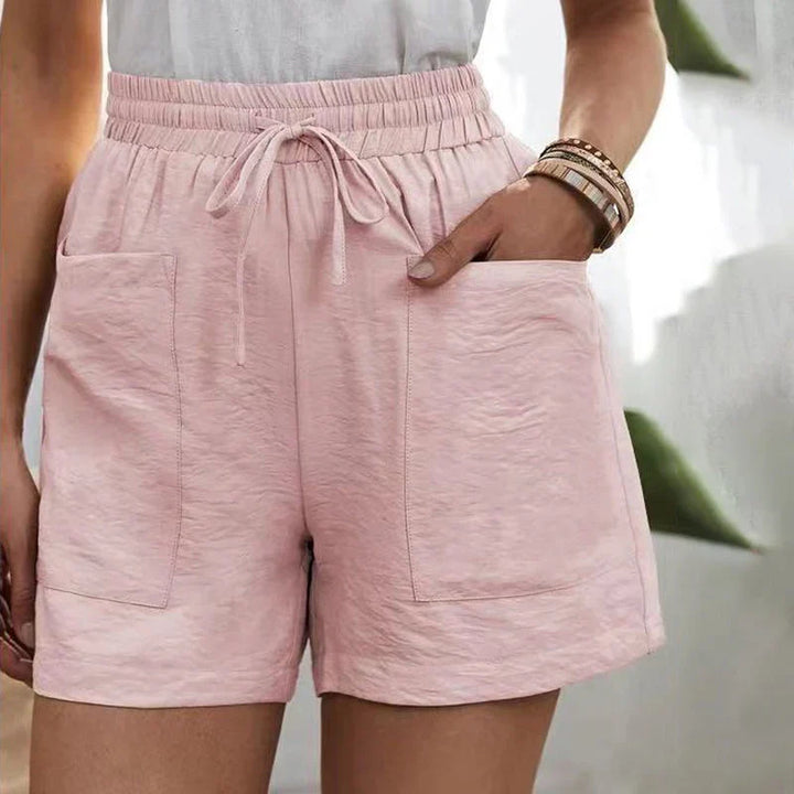 Sommarshorts - Högmidjade linneshorts med dragsko för kvinnor-Eva Jonsson