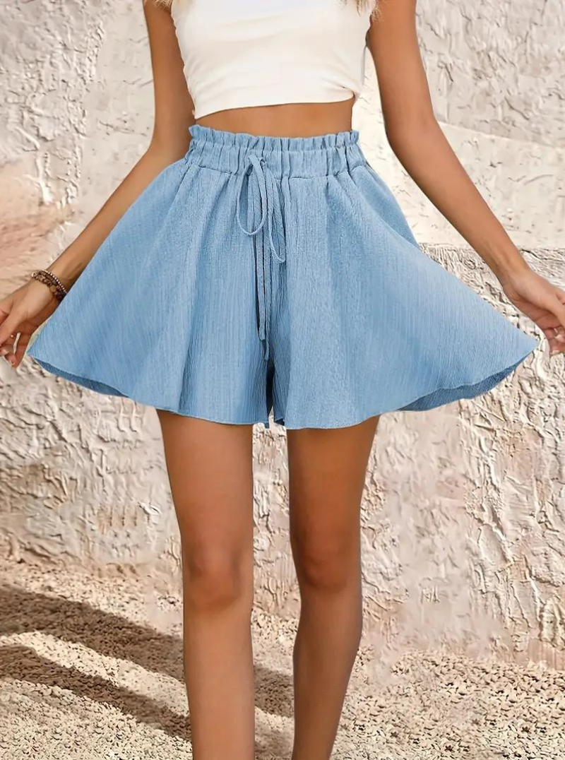 Sommarshorts, elastisk midja, flowy, shorts med hög midja, minishorts-Eva Jonsson