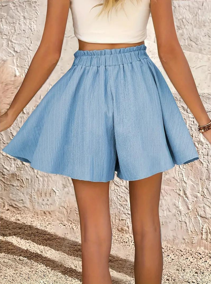 Sommarshorts, elastisk midja, flowy, shorts med hög midja, minishorts-Eva Jonsson