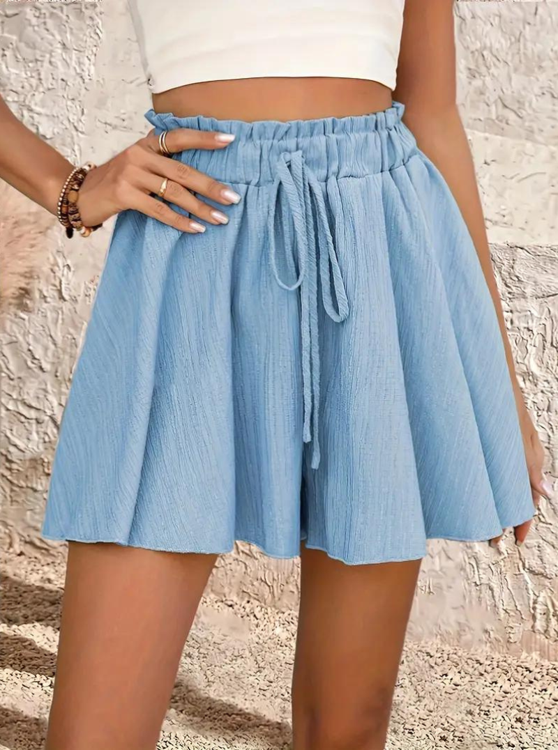 Sommarshorts, elastisk midja, flowy, shorts med hög midja, minishorts-Eva Jonsson