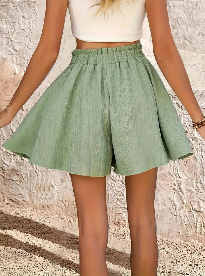 Sommarshorts, elastisk midja, flowy, shorts med hög midja, minishorts-Eva Jonsson