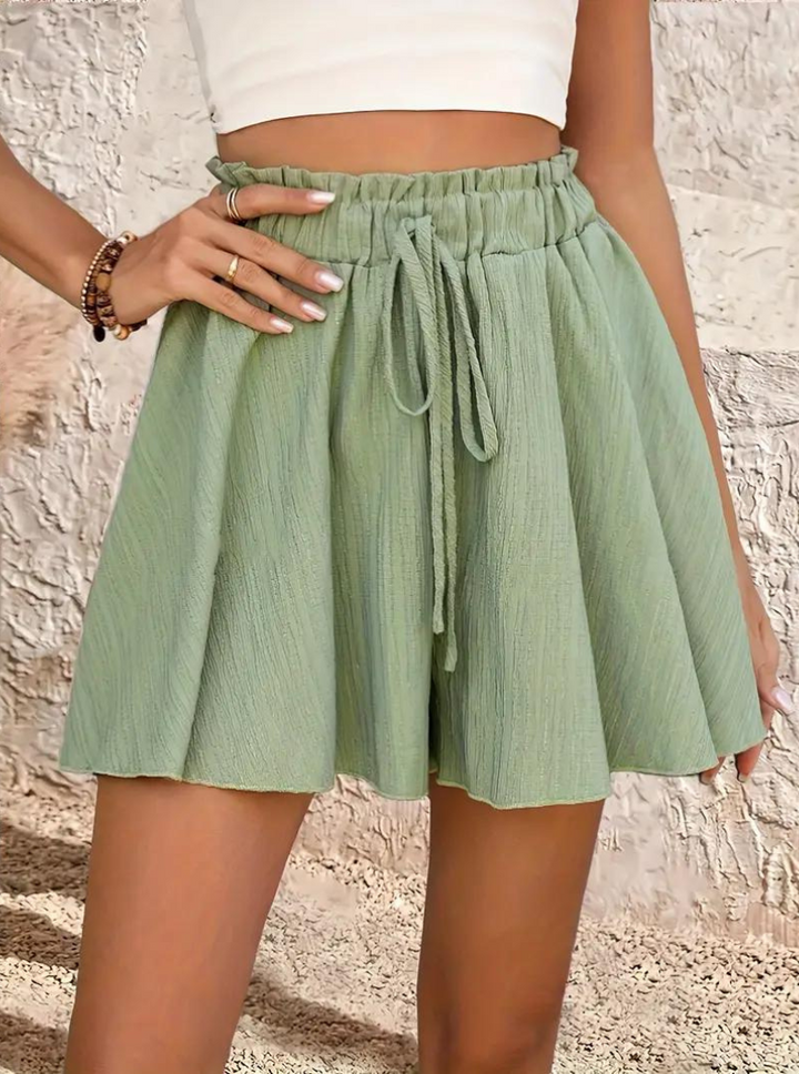 Sommarshorts, elastisk midja, flowy, shorts med hög midja, minishorts-Eva Jonsson