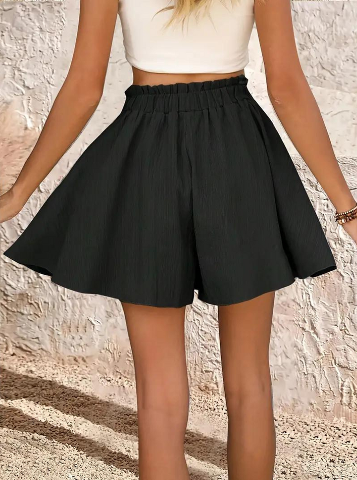 Sommarshorts, elastisk midja, flowy, shorts med hög midja, minishorts-Eva Jonsson
