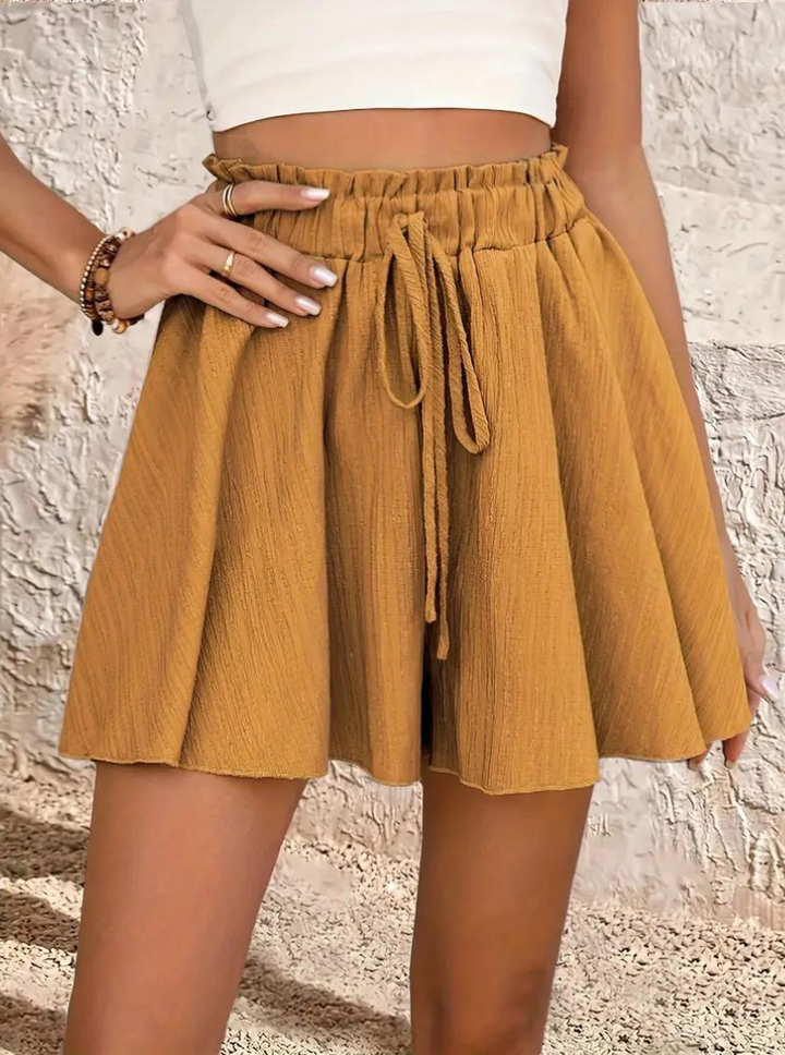 Sommarshorts, elastisk midja, flowy, shorts med hög midja, minishorts-Eva Jonsson