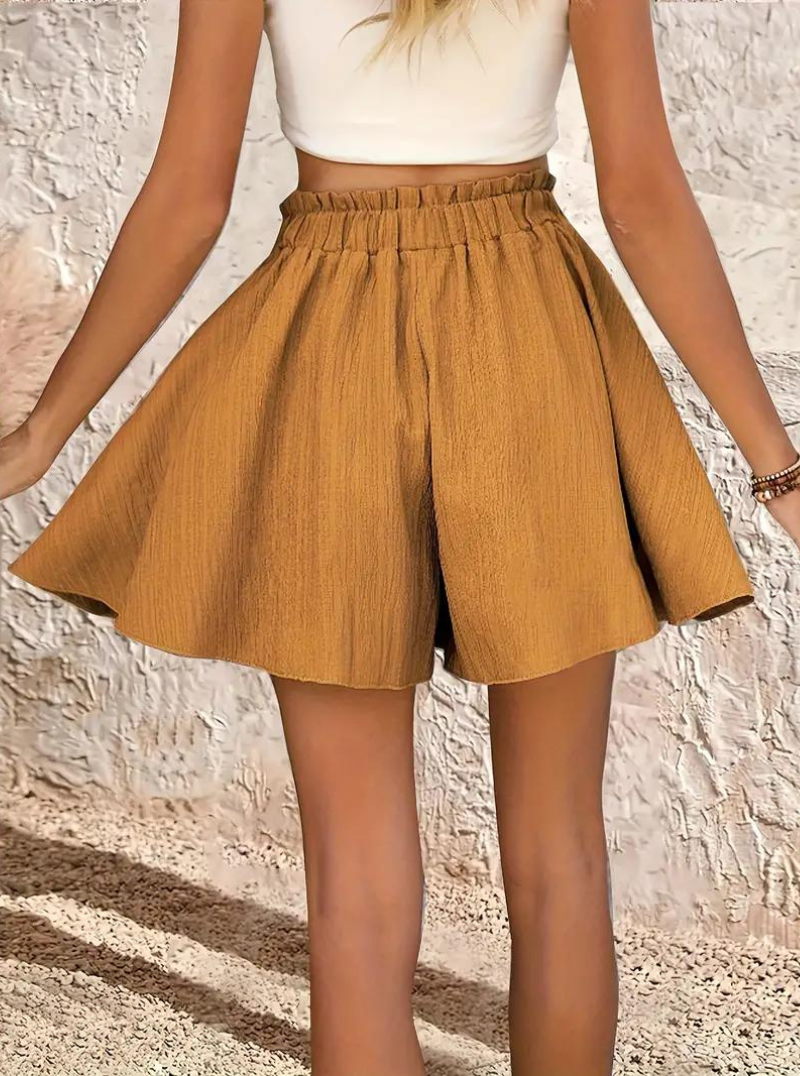 Sommarshorts, elastisk midja, flowy, shorts med hög midja, minishorts-Eva Jonsson