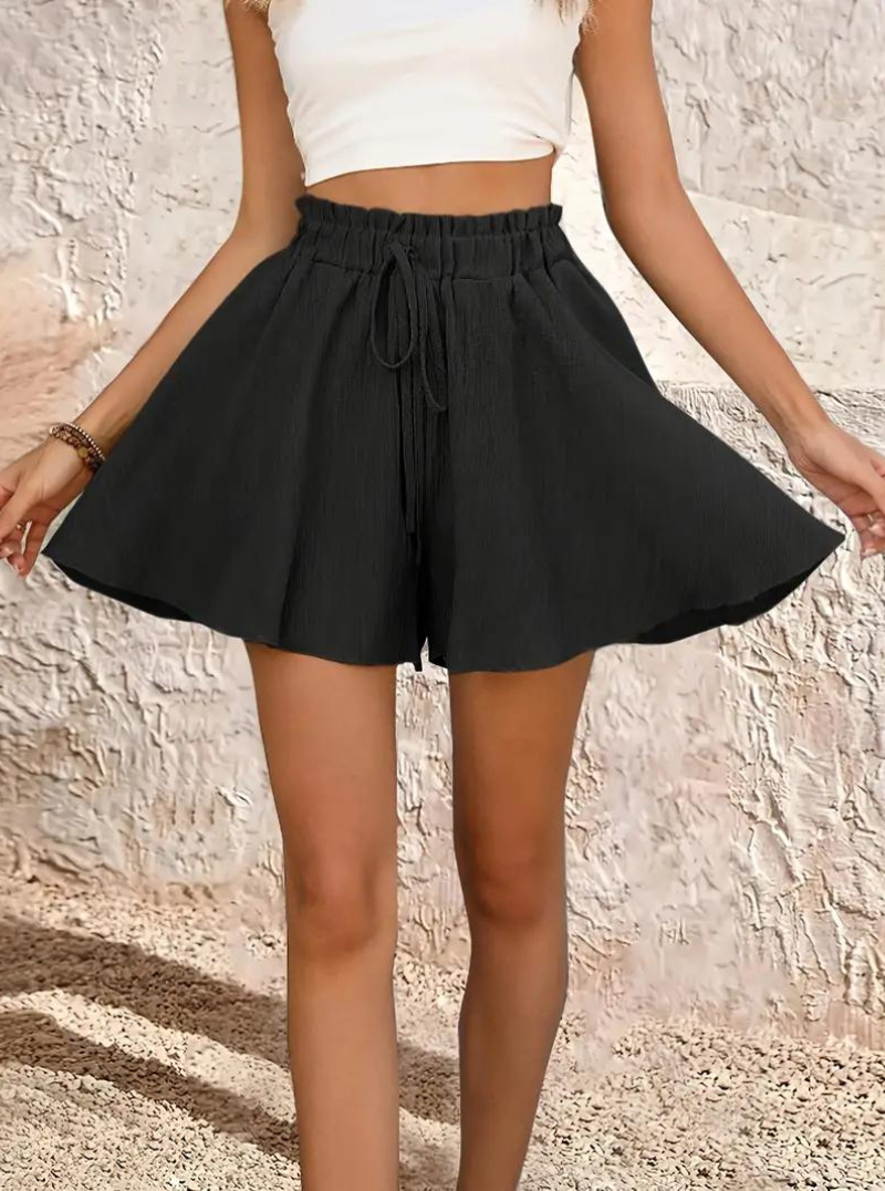 Sommarshorts, elastisk midja, flowy, shorts med hög midja, minishorts-Eva Jonsson