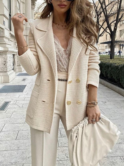 Stickad Blazer | Elegant | Dubbelknäppt | Blazer Cardigan | Blazer för kvinnor-Eva Jonsson