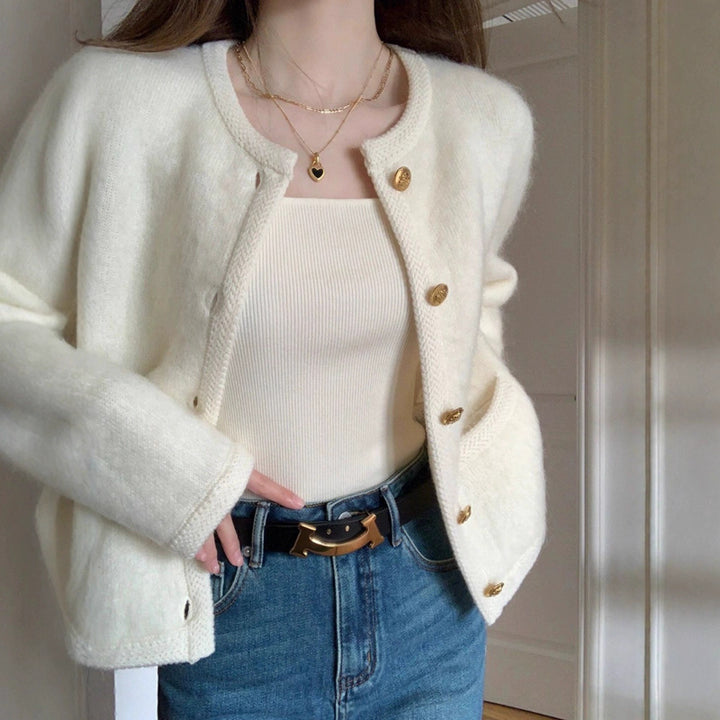Stickad Cardigan | Grå | Knäppt | Fluffig Cardigan | Dam Cardigan-Eva Jonsson