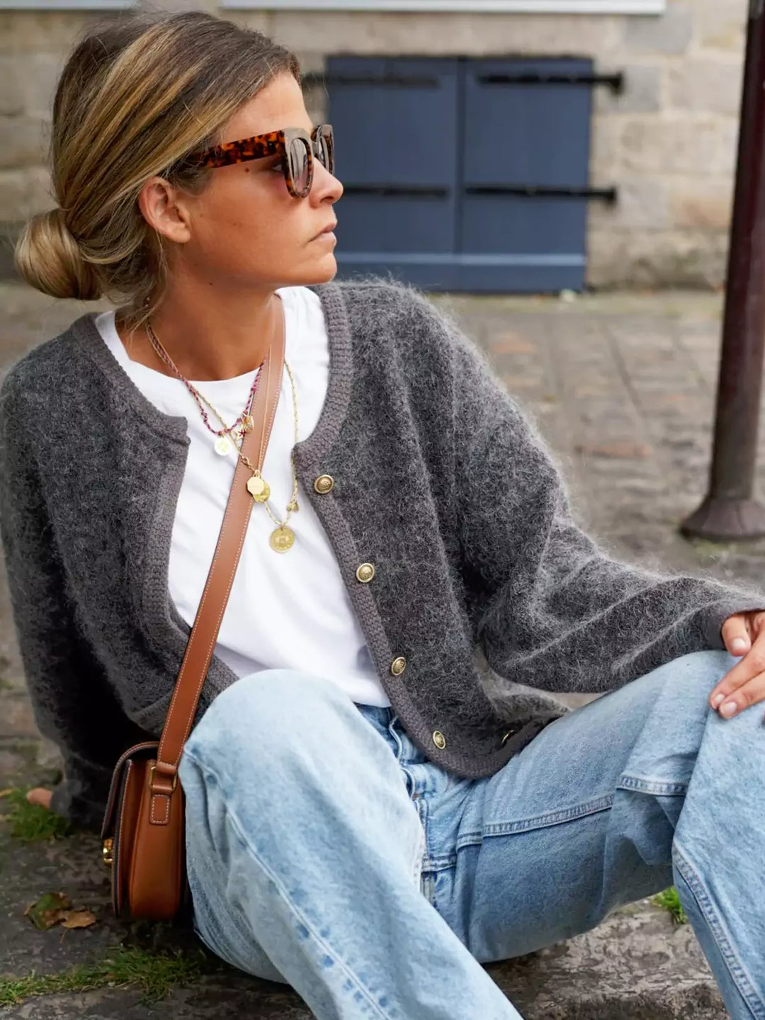 Stickad Cardigan | Grå | Knäppt | Fluffig Cardigan | Dam Cardigan-Eva Jonsson