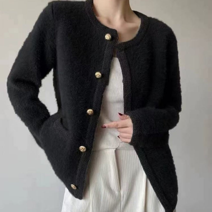 Stickad Cardigan | Grå | Knäppt | Fluffig Cardigan | Dam Cardigan-Eva Jonsson