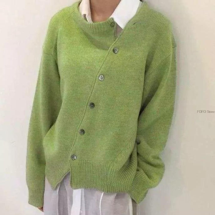 Stickad Cardigan - Överdimensionerad stickad cardigan med knappar för kvinnor-Eva Jonsson