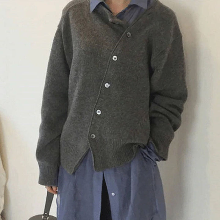Stickad Cardigan - Överdimensionerad stickad cardigan med knappar för kvinnor-Eva Jonsson