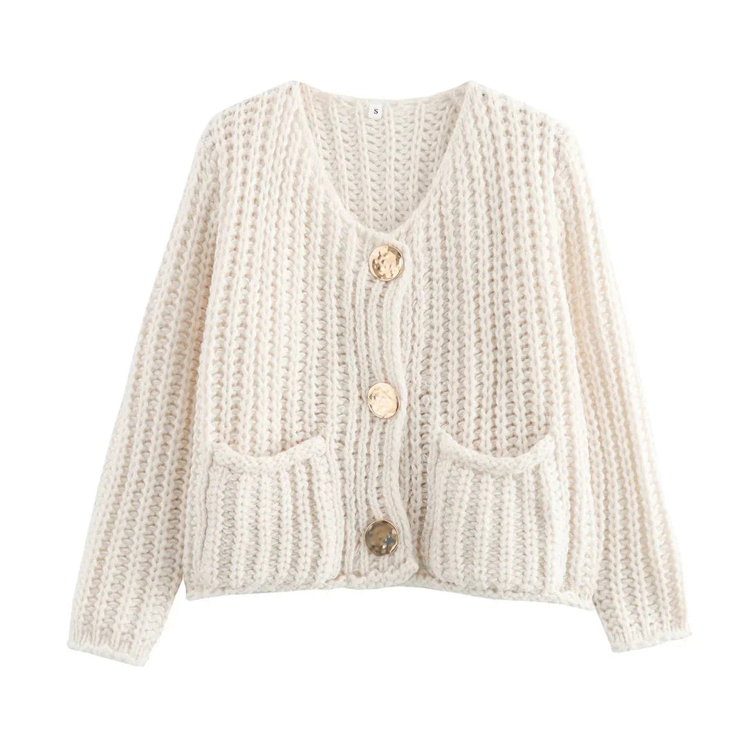 Stickad Cardigan - Varm - Fickor - Knäppbar cardigan - Damkläder-Eva Jonsson