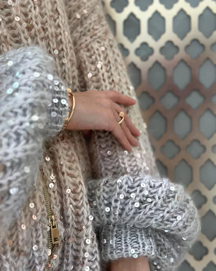 Stickad Cardigan | Zip-Up | Sequin | Chunky Cardigan | Dam Cardigan-Eva Jonsson