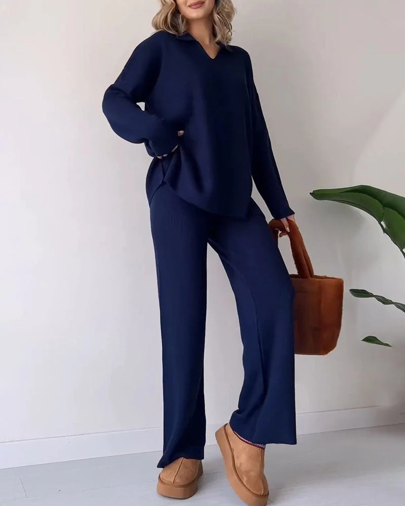 Stickad Co-Ord | Långärmad | Ribbad | Stickat Lounge Set | Loungekläder för Kvinnor-Eva Jonsson
