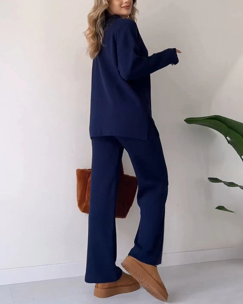 Stickad Co-Ord | Långärmad | Ribbad | Stickat Lounge Set | Loungekläder för Kvinnor-Eva Jonsson