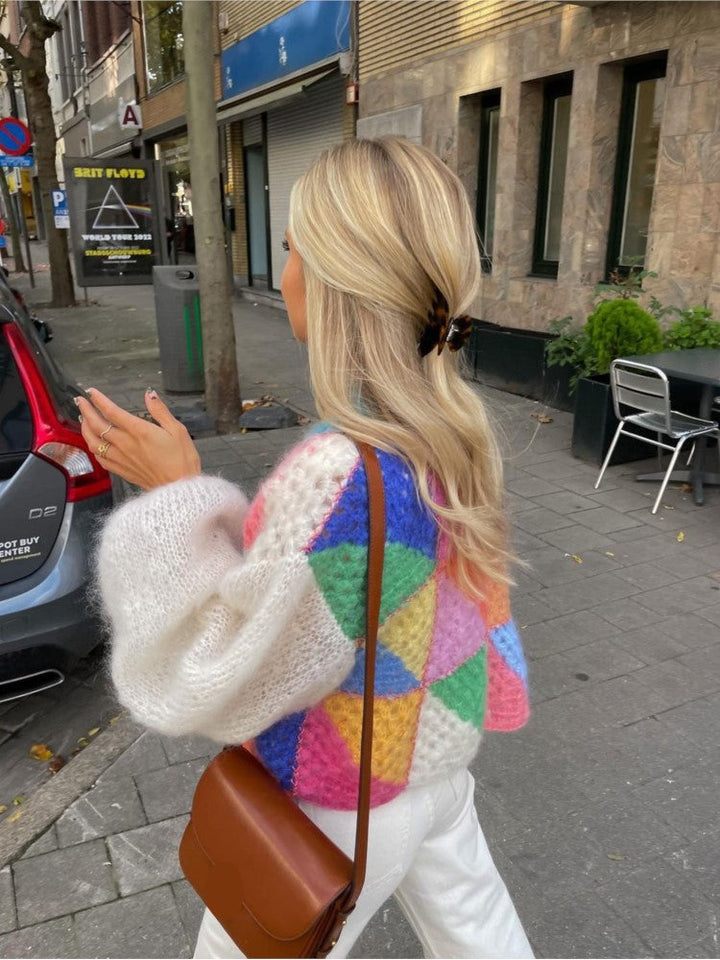 Stickad Kofta – Damkofta med öppen framsida i färgglada, grova stickningar-Eva Jonsson