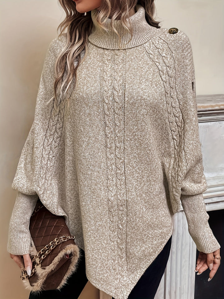 Stickad Poncho | Långärmad | Turtleneck | Ponchotröja | Damstickat-Eva Jonsson